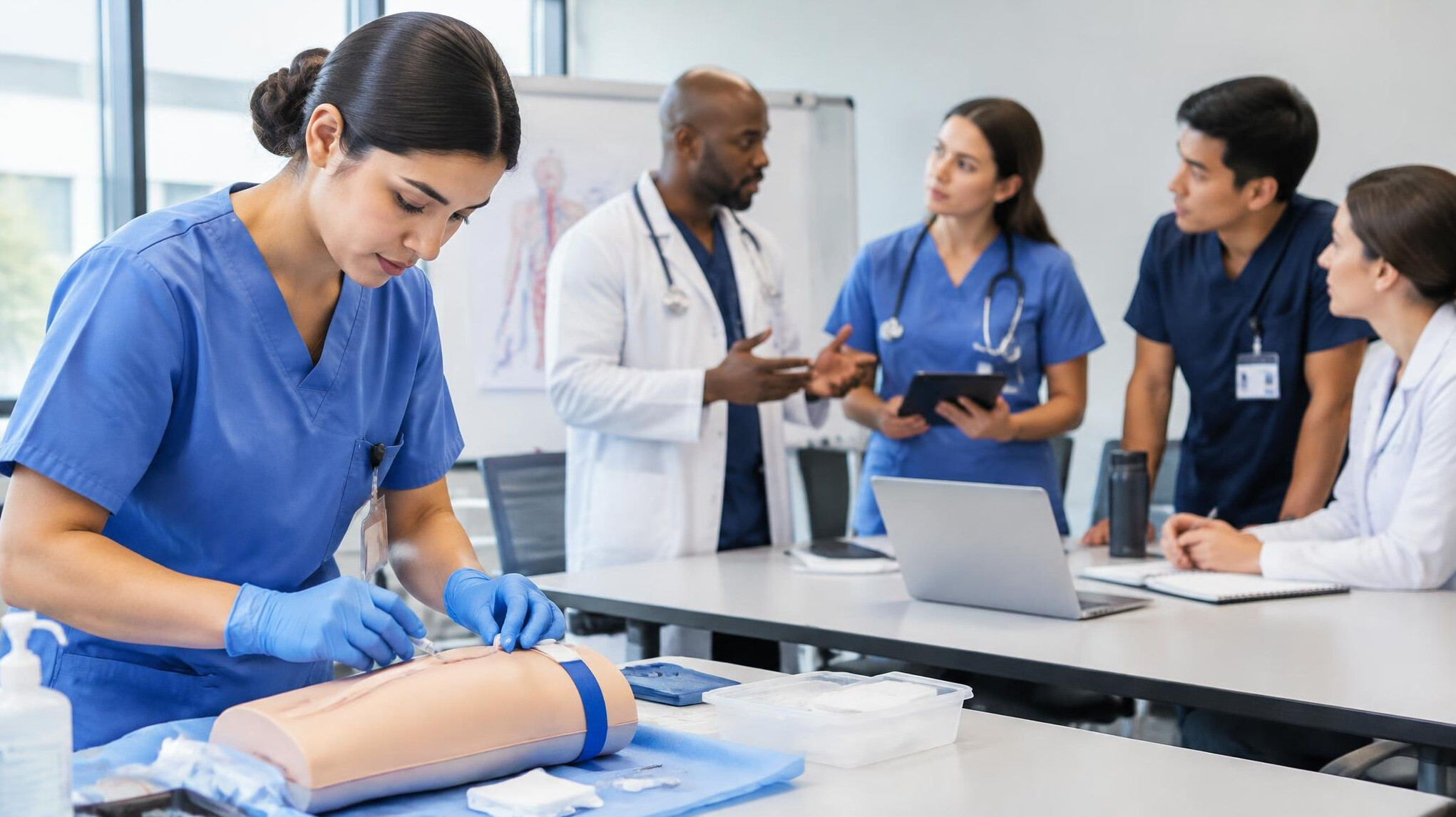 nurse practicing medical procedure